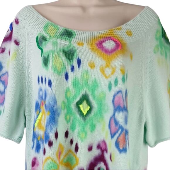 Anthropologie SZ L Meera Embroidered Sweater Tee Mint OB1263398 NWT $138 - Picture 4 of 7